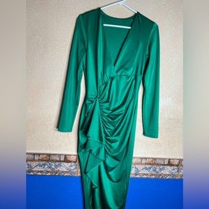 Green dress for a wedding.